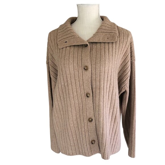 Anne Klein Cardigan Sweater Women’s XL Ribbed Button Front Camel Tan NWT - Picture 1 of 7